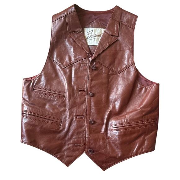 Berman’s Jackets & Blazers - Vintage Bermans Leather Vest Brown Korea Made Western Dandy Festival Sz 14